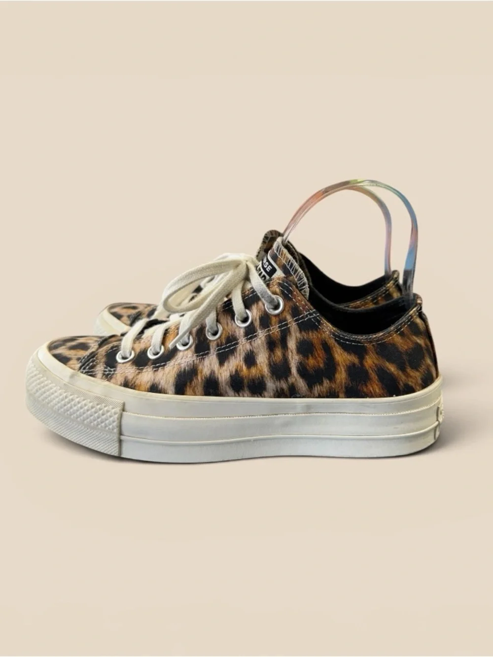 Converse Leopard Print Low Top Sneakers - Tan & Black